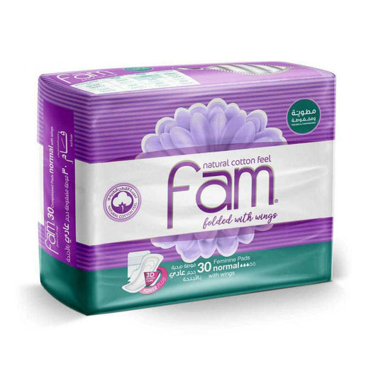 Fam Compressed Normal Feminine Pads With Wings 30 Pieces