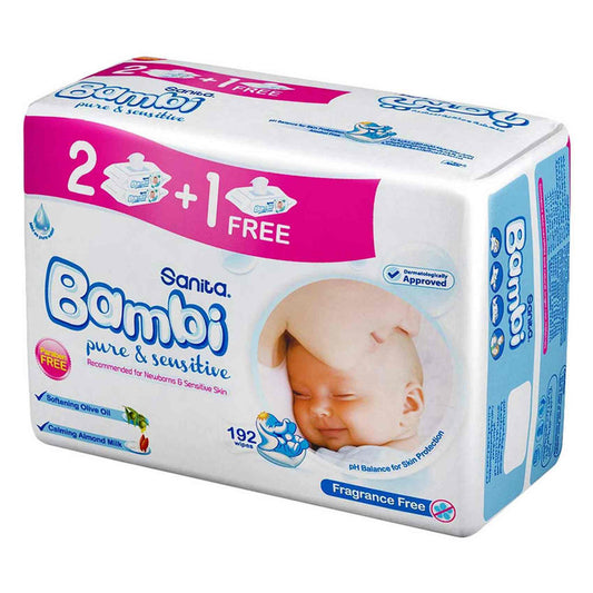 Sanita Bambi Baby Wipes Pure And Sensitive 64 Pieces x Pack of 3