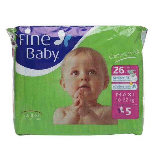 Fine Baby Diapers Super Dry Smart Lock Economy Maxi Size 5, 26 Count, 10-22kg