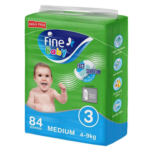 Fine Baby Diapers Mega Pack Medium Size 3, 84 Count, 4-9kg