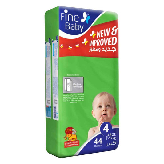 Fine Baby Diapers Jumbo Pack Large Size 4, 44 Count, 7-17kg