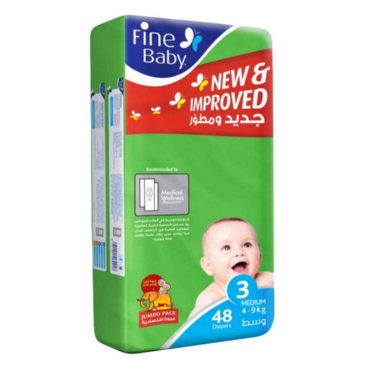 Fine Baby Diapers Jumbo Pack Medium Size 3, 48 Count, 4-9kg