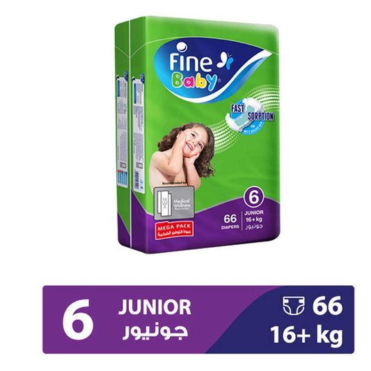 Fine Baby Diapers DoubleLock Technology Size 6 Junior 16+ kg Mega Pack of 66 diapers