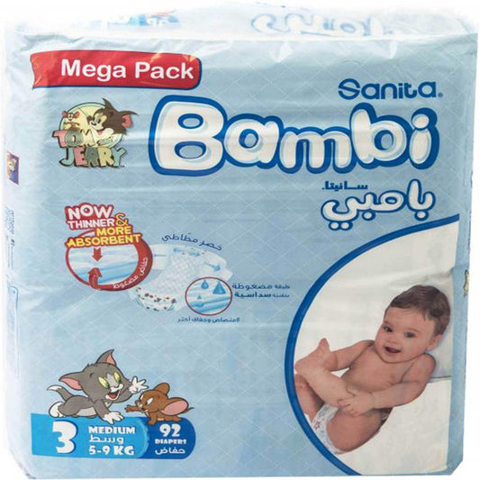 Sanita Bambi Diaper Medium Size 3 5-9kg 92 Count
