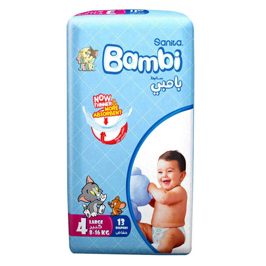 Sanita Bambi Baby Diapers Large Size 4, 13 Count, 8-16kg