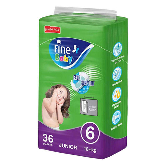 Fine Baby Diapers Fast Sorption Junior Size 6, 36 Count, 16+kg