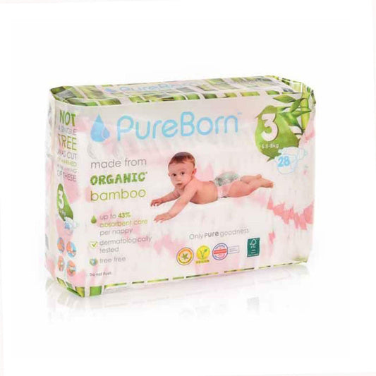 PureBorn Organic Bamboo Diaper Size 3 5.5-8kg 28 Count