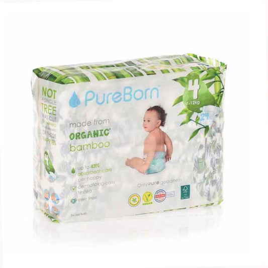 PureBorn Organic Bamboo Diaper Size 4 7-12kg 24 Count
